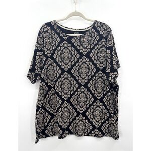 Croft & Barrow Classic Tee Top Womens 3X Stretch Floral Geometric Boho Modest